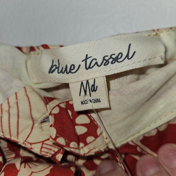 NWT! Anthropologie Blue Tassel Strapless Tie Front Red/Cream Mini Dress. Size M - Picture 6 of 10